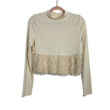 Blue Tassel Cream Textured Fringe Top- Size S