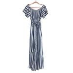 Isabel Maternity by Ingrid & Isabel Blue and White Striped Off the Shoulder Belted Dress- Size M