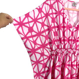Sheridan French Pink/White Pattern with Smocked Elastic Waist Caftan Dress- Size 8 (see notes)