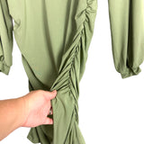 No Brand Sage Deep V with Side Ruching Bodycon Dress- Size ~L (see notes)