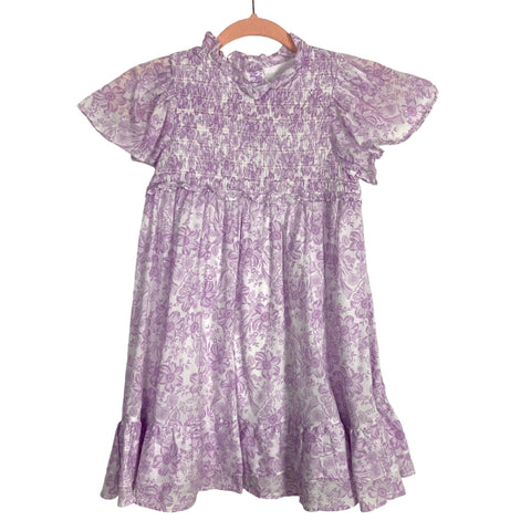 Janie and Jack White with Purple Floral Print Smocked Ruffle Dress- Size 8 (sold out online)