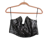 Retrofete Metallic Silver Pleated Strapless Crop Top- Size M (sold out online, we have matching skirt)