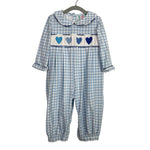 The Smocked Flamingo Blue Smocked Hearts Outfit- Size 18M
