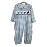The Smocked Flamingo Blue Smocked Hearts Outfit- Size 18M