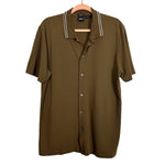 Hugo BOSS Mercerized Brown Button Front Collared Top- Size XL