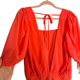 Lovers + Friends Orange Sheer Tie Sleeve Deep V Tie Back Thong Bodysuit NWOT- Size S