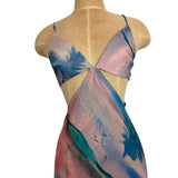Skatie Tie-Dye Printed Silky Cutout Back Tie Dress NWT- Size XS