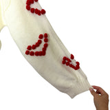 Pink Lily White/Red Heart Pom Cardigan - Size L