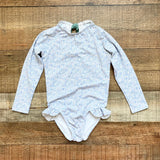 Minnow Blue Floral Print with Back Ribbon Tie and Cut Out Long Sleeve One Piece- Size 3T/4T