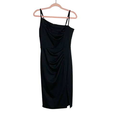 Grace Karin Black One Shoulder Ruched Slit Dress- Size S