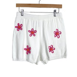 Altar'd State Revival White Pink Flower Stitch Knit Lounge Shorts- Size M (sold out online, we have matching sweater)