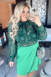 Dolan Emerald Green Sheer Lace Button Up Blouse- Size XL (sold out online)