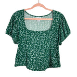 Rue 21 Green with Floral Print Ribbed Puff Sleeve Top- Size XL (sold out online)