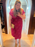 Lauren Ralph Lauren Magenta Geo Print Shantung Side Tie Dress- Size 20W