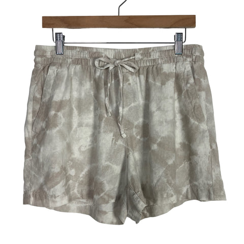 Old Navy Taupe/White Linen Tie Dye Drawstring Elastic Waist Shorts- Size M