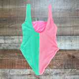 Show Me Your Mumu Pink/Teal Color Block Textured One Piece- Size XXL (sold out online)