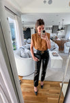 Crescent Sleeveless Shoulder Pads Sweatshirt Top - SIze S
