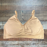 Motherhood Maternity Beige Padded Hands Free Pumping and Nursing Bra- Size L