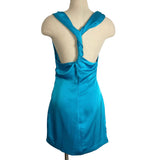 Misha Marina Blue Satin with Draped Neckline and Back Twist Detail Calypso Dress NWT- Size M