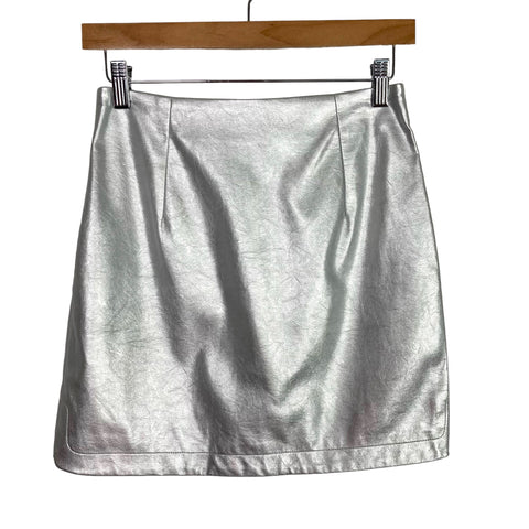 ZARA Basic Metallic Silver Faux Leather Mini Skirt- Size XS