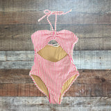 Shade Critters White Terry with Pink Stripes Halter Tie and Front Cut Out Swimsuit- Size 7Y (we have matching swimsuit)