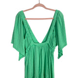 Free People Beach Green Plunge Front and Back Ruffle Sleeve Dress- Size XS