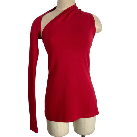 Marcella Red One Shoulder with Wrap Around Sleeve Top- Size L