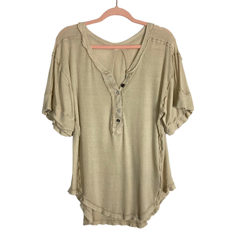 We the Free Beige Exposed Seam with Buttons and Hi-Lo Hem Top- Size S