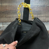 J Crew Black Suede Leather Gold Chain Bag with Dust Bag NWT