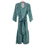 Victoria Dunn Sage/Forest Green Floral Print Button Front with Tie Belt Maxi Dress- Size XS/M