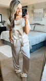 Ekouaer Champagne Satin Top and Drawstring Pajama Pants Set NWT- Size S (sold as a set)