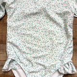 Minnow Green/Pink/Yellow Floral Print with Back Ribbon Tie and Cut Out Long Sleeve One Piece- Size 3/4T (see notes)