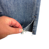 Goodnight Macaroon Medium Wash Distressed Raw Hem Jeans- Size ~25 (Inseam 25”, no size tag, fits like a 25)