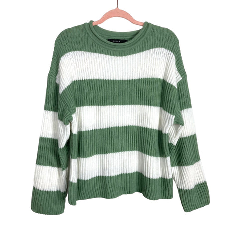Zesica Sage/White Stripes Roll Neckline Sweater- Size M