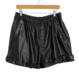 Amaryllis Black Faux Leather Elastic Waist Shorts- Size XL