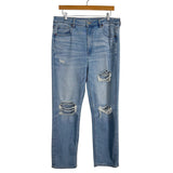 American Eagle Stretch Light Wash Distressed Mom Straight Jeans- Size 14 (Inseam 27.5”)