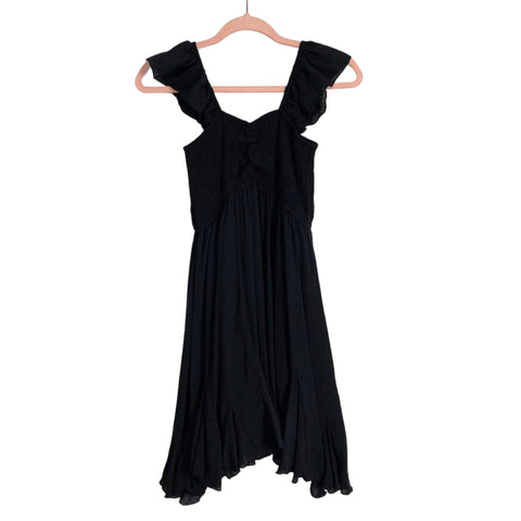 No Brand Black Smocked Bodice Ruffle Sleeve and Hem Dress- Size S