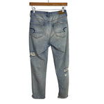 American Eagle Outfitters Light Wash Distressed Ripped Leg Hi-Rise Tomgirl Jeans- Size 00 Short (see notes, Inseam 24”)