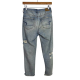 American Eagle Outfitters Light Wash Distressed Ripped Leg Hi-Rise Tomgirl Jeans- Size 00 Short (see notes, Inseam 24”)