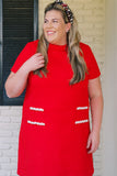 Tuckernuck Red Tweed with Braided Neckline and Pearl Detail Jackie Dress- Size XXXL (sold out online)