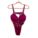 Victoria Secret Magenta Padded Mesh Rhinestone Thong Bodysuit- Size XL