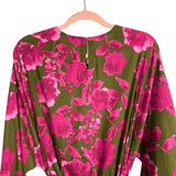 Olivaceous Green and Pink Floral Braided Belt Dress- Size L (see notes)