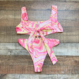 Sweat Szn Pink and Yellow Marble Ring Cutout Back Tie One Piece- Size L