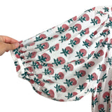 Saule Parc White with Pink/Green Floral Print V-Neck Balloon Sleeves Collared Top- Size M