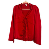 A New Day Red Satin Front Tie Bell Sleeve Top- Size L (see notes)