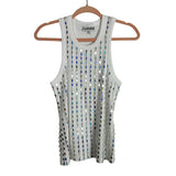 Ganni White Ribbed Beaded Hologram Sequins Tank- Size 36/US S