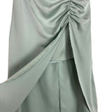 HYFVE Light Sage Wool Blend Satin with Side Ruching and Asymmetrical Hem Skirt- Size S (see notes, sold out online)