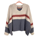 POL Cream Pinks and Grey Chenille Wide Sleeve Sweater- Size ~S/M (no size tag, fits like S/M)
