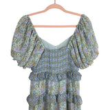 Show Me Your Mumu Sage Printed Ruffle Tiered Cinched Front Smocked Back Dress- Size M (sold out online)