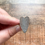 Silver Rhinestone Large Heart Adjustable Ring- Size 6